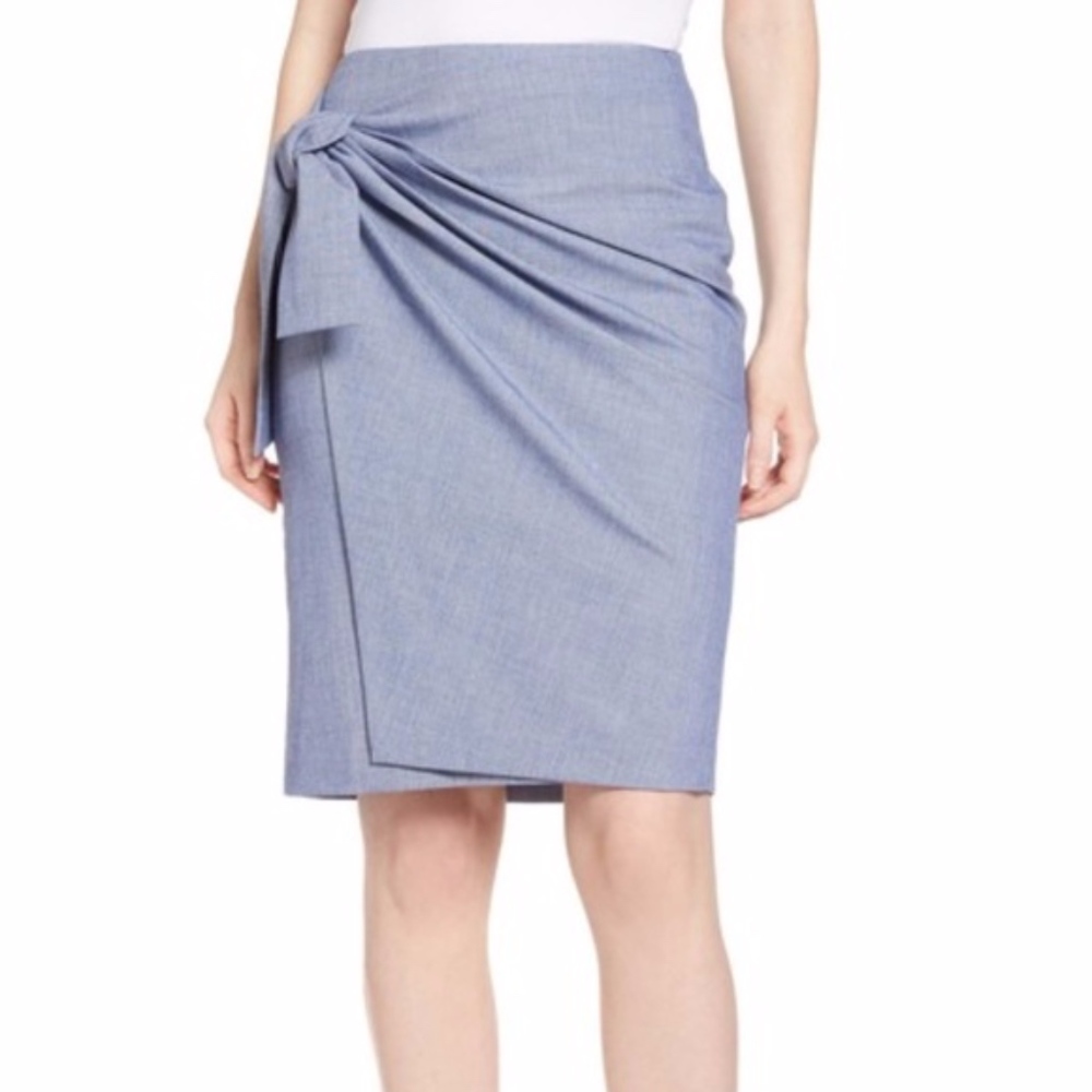 NWT Halogen Side-Tie Skirt Chambray Linen 2P